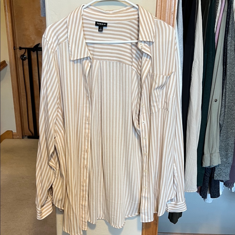 Tan and White Striped Shirt